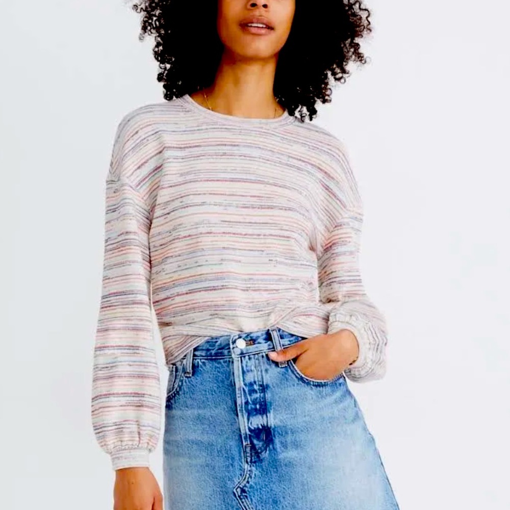 Madewell Rainbow Cropped Sweater Balloon Sleeves Size Small